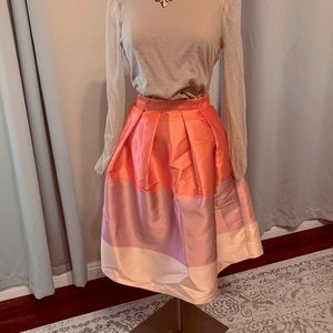 Chicwish Color Block A-Line Skirt in Coral and Lavender